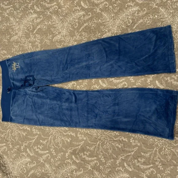Juicy Couture Crown Heritage Cotton Velour Sweatpants Rhinestones Blue LARGE - Picture 6 of 12